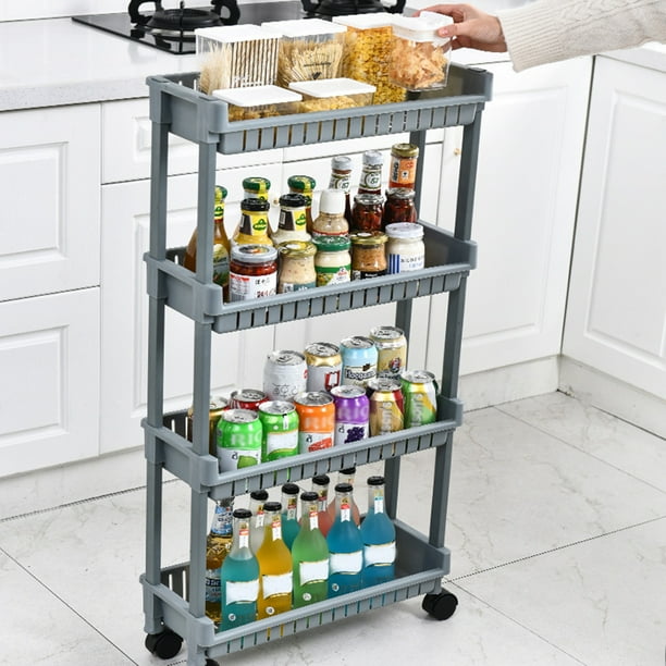 2/3/4Tier Utility Cart, Slim Slide Out Rolling Storage Cart Kitchen Storage Cart on Wheels