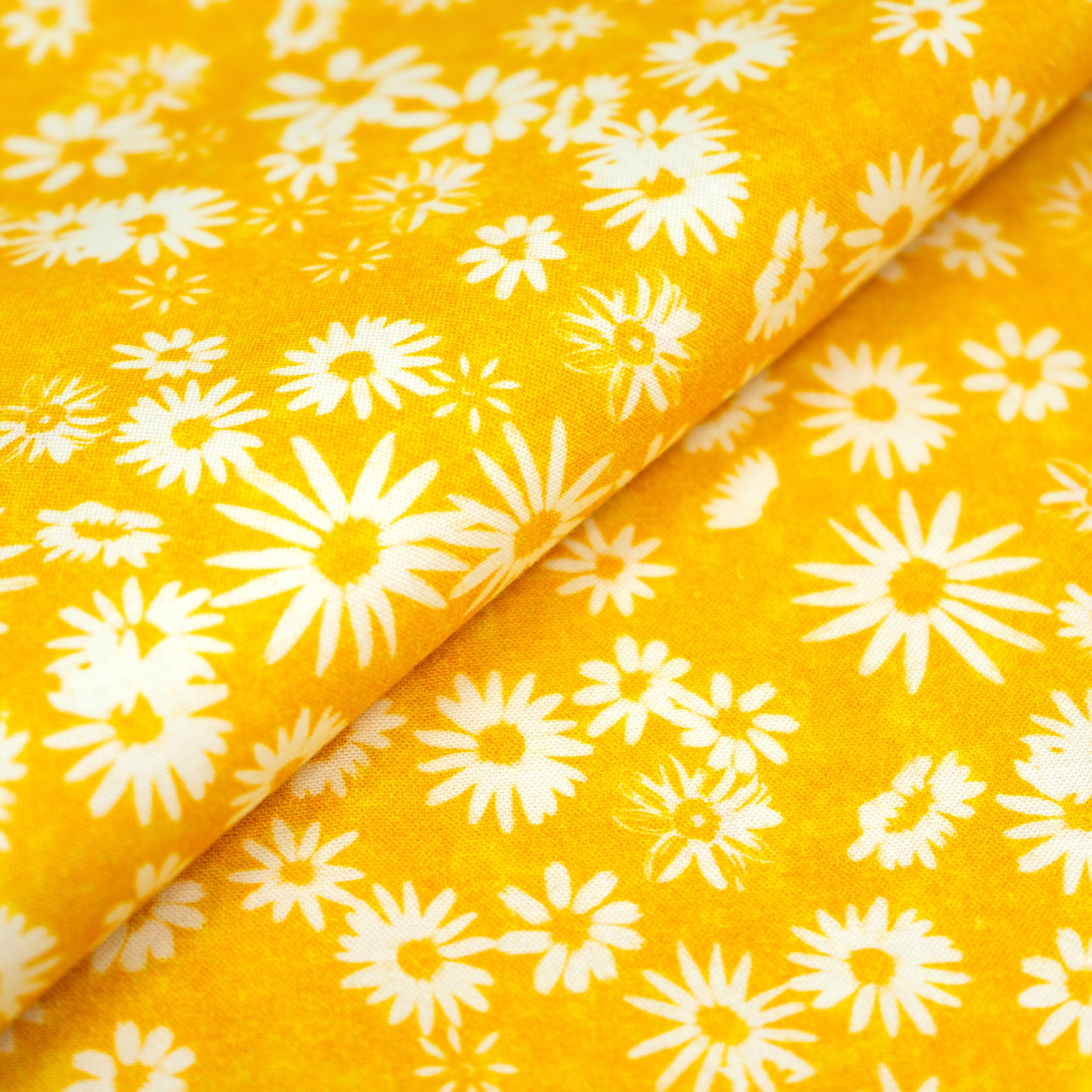 Singer Fabrics, 100% Cotton, Craft Quilting, White flowers on Bright yellow, 3 Yard Precut