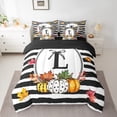 thumbnail image 2 of jejeloiu Personalized Letter L Bedding Comforter Set 7-Piece,Bowknot Monogrammed Theme King Bedding Sets,Rustic Pumpkin Maples Bed Sheets For Girls Boys Kids,Ultra Soft Bedroom Decor Reversible, 2 of 8