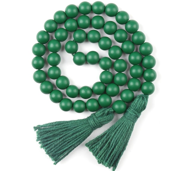 Minzimin Wood Beads Garland with Tassels Farmhouse Rustic Prayer Boho Beads for Boho Home Decor, Wall Hanging Decoration