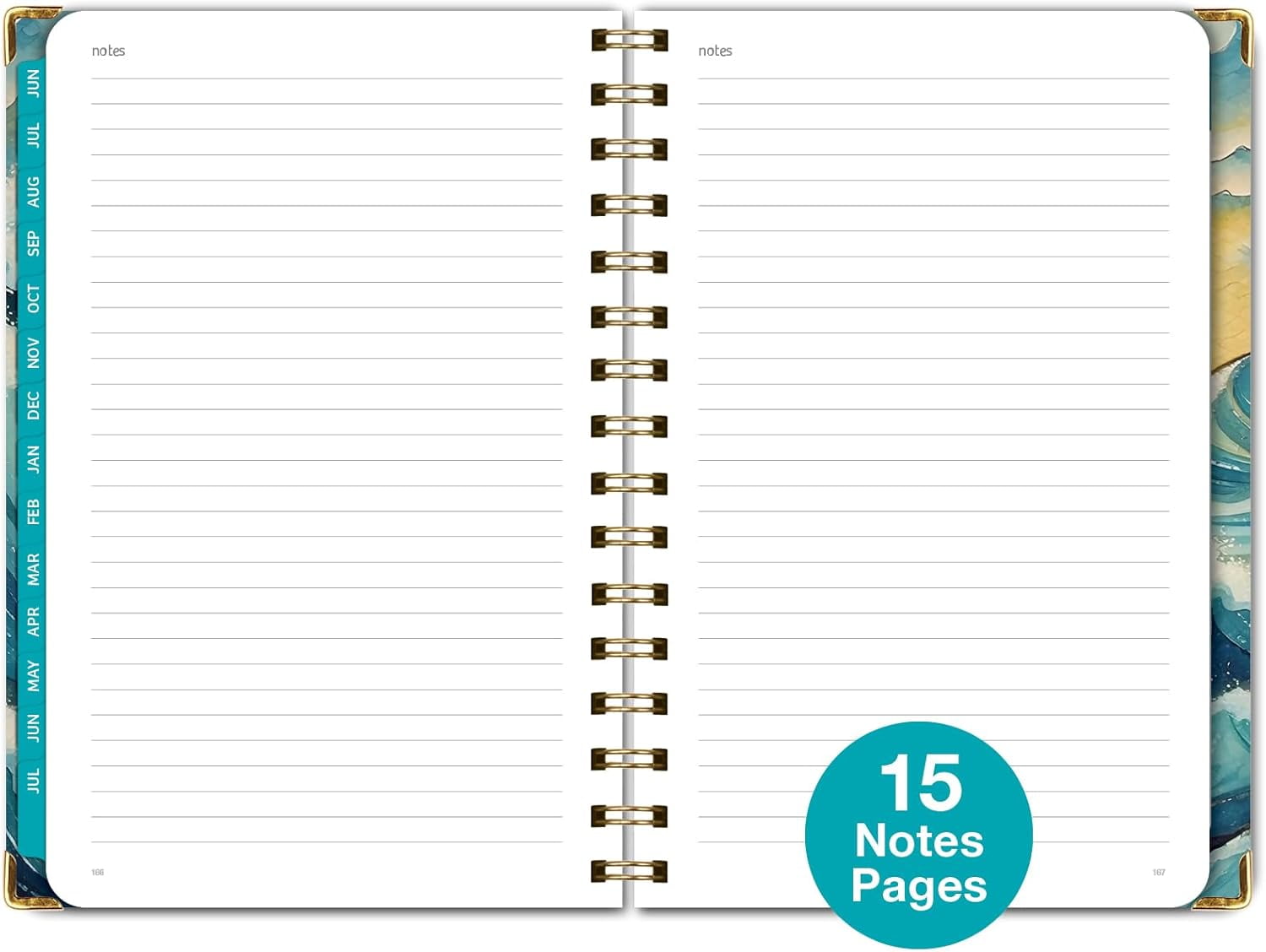 Academic Planner 2025-2026, Daily Weekly Monthly Yearly Planner, June 2025 - July 2026, 14 months, 5.5"x8", Bookmark, Pocket Folder and Sticky Note Set (Ocean Waves)