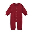thumbnail image 1 of Gibobby pantalones siameses de pierna ancha de manga larga de invierno para niños y niñas, mono acanalado sólido para recién nacidos con bolsillo(Vino， 3-6 Meses), 1 of 5