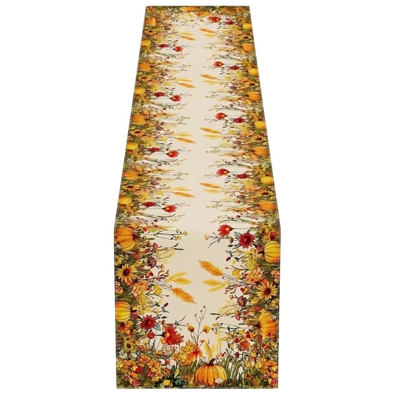 Fall Pumpkin Table Runner Autumn Floral Harvest Thanksgiving Decor Farmhouse Table Runner 13x72 Inch Yellow