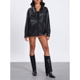 thumbnail image 6 of Caoirhny Women Leather Motorcycle Jacket Casual Solid Color Long Sleeve Zipper Cardigan for Fall Clothes Outwear Streetwear, 6 of 9