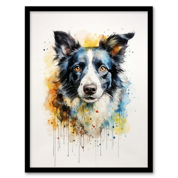 Border Collie Lovers Gift Watercolour Pet Portrait Painting Artwork Art Print Framed Poster Wall Decor 12x16 inch