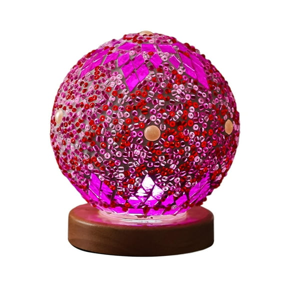 Bunblic Bedside Lamp Glass Mosaic Ball Light Dimmable Creative Turkish Table Lamp Bohemian Decorative Lamp for Home Office Decoration Pink