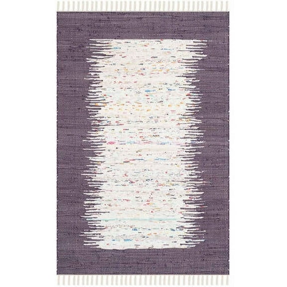 SAFAVIEH Montauk Tennyson Braided Border Cotton Area Rug, Ivory/Purple, 3' x 5'