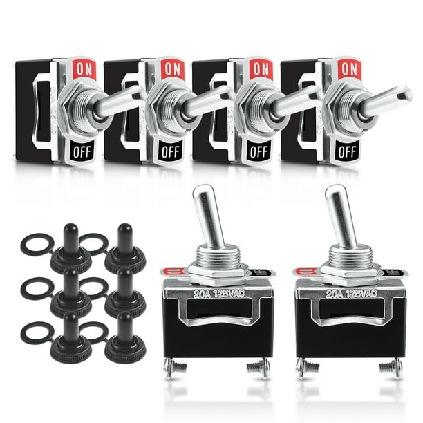 MICTUNING 6 Pack SPST 2 Pin Rocker Toggle Switch Metal Bat Waterproof