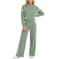 thumbnail image 3 of sususu Womens Sweatsuits 2 Piece Set,Fashion Clothing Two Piece Tracksuit Set Comfortable Zip Up Jacket And Wide Leg Jogger Pants With Contrast Stripes Design For Everyday Wear - Green, 3 of 8