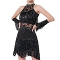 thumbnail image 1 of Vestido de fiesta con flecos y borlas de baile latino con lentejuelas para mujer Fernando negro M, 1 of 8