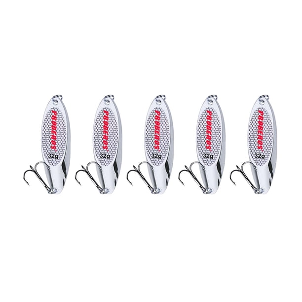 5 cucharas de pesca con anzuelos triples, cebos duros para jigging en agua salada. Plata 32g