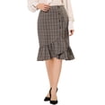 thumbnail image 1 of INSPIRE CHIC Women's Plaid Button Closure Elastic Waist Back Ruffle Fishtail Skirt S Brown, 1 of 6