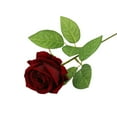 thumbnail image 3 of Curated Selection Shiogb 1Pc Single Artificial Rose 16” Real Flowers High Simulation Wedding Anniversary for Elegant Home Decor Classic Red, 1Pc Velvet Simulated Rose Wine Red, A, 3 of 4