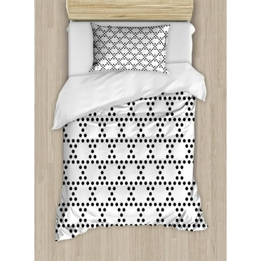 Black and White Duvet Cover Set Twin Size, Monochrome Hexagonal Grid Formed by Small Hexagons Geometric Pattern, Decorative 2 Piece Bedding Set with 1 Pillow Sham, Black and White, by Ambesonne
