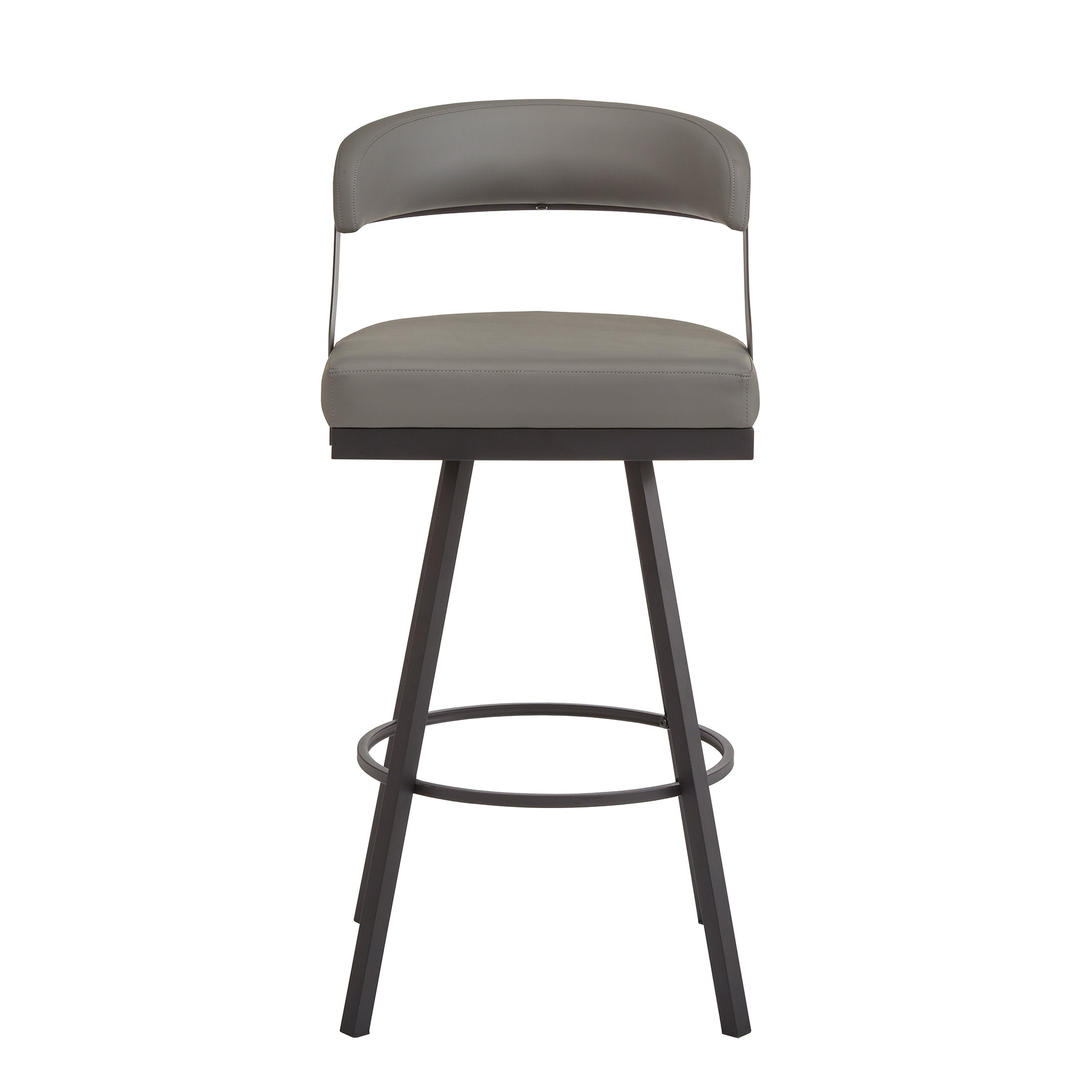Weston Home Jala Black Finish Metal Vegan Leather Swivel Bar Height Chair, Set of 2, Gray