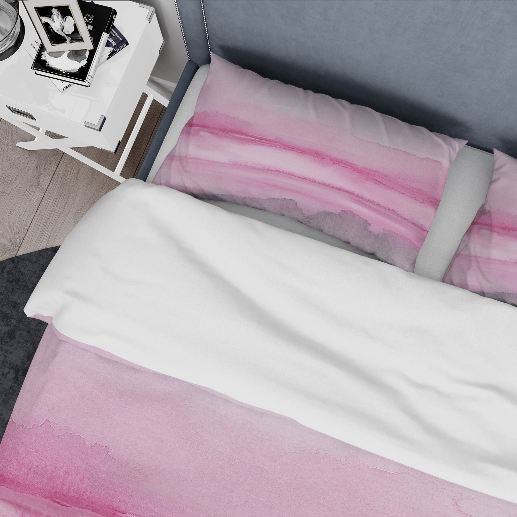 Designart 'Pink Abstract Watercolor' Geometric Duvet Cover Set