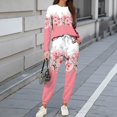 thumbnail image 2 of Wutalume Women's 2-Piece Printed Sweatsuit Set, Round Neck Long Sleeve Shirt and Floral Print Joggers with Pockets, Vintage Style Outfit,Pink 2XL, 2 of 5