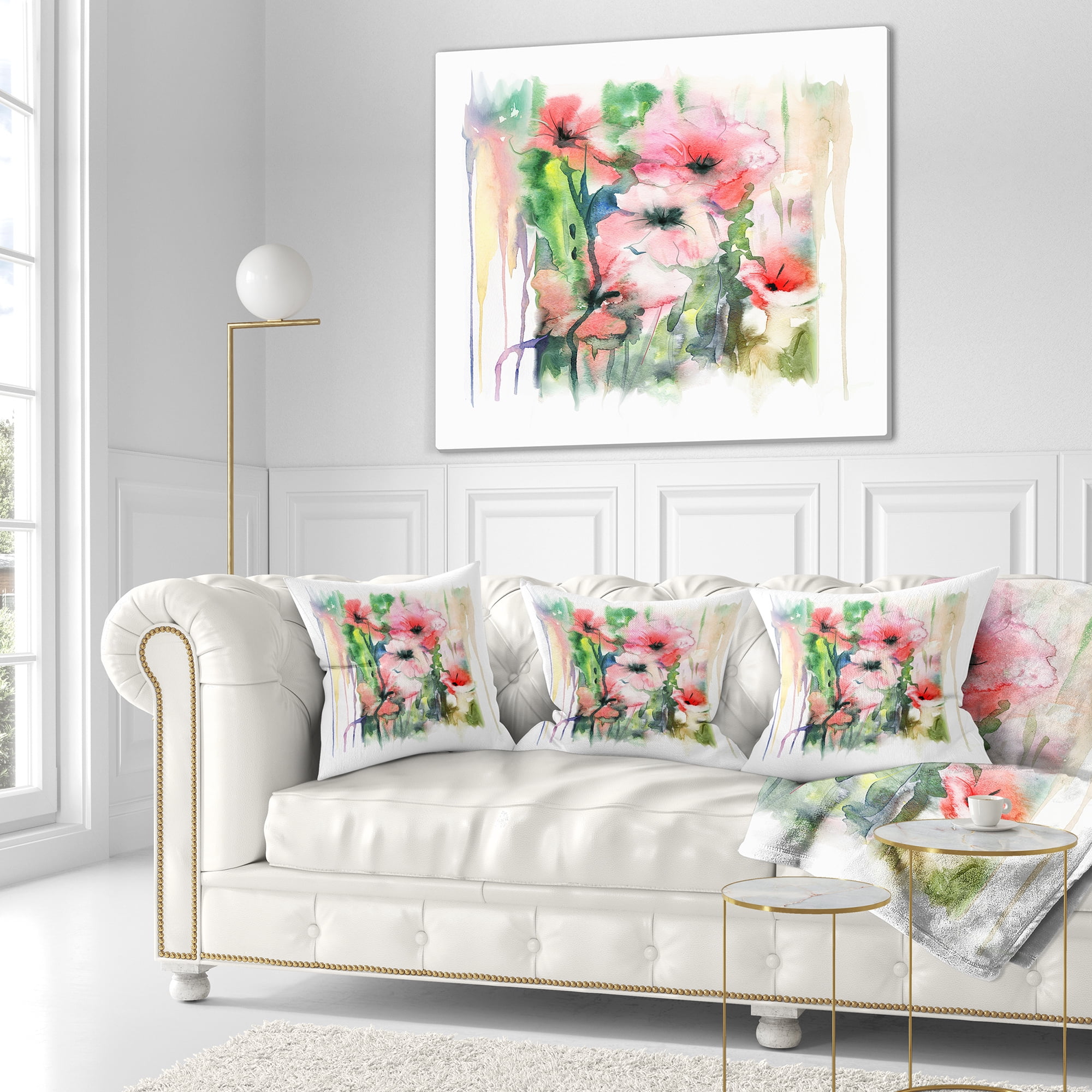 Designart Pink Floral Watercolor Illustration - Animal Throw Pillow - 16x16