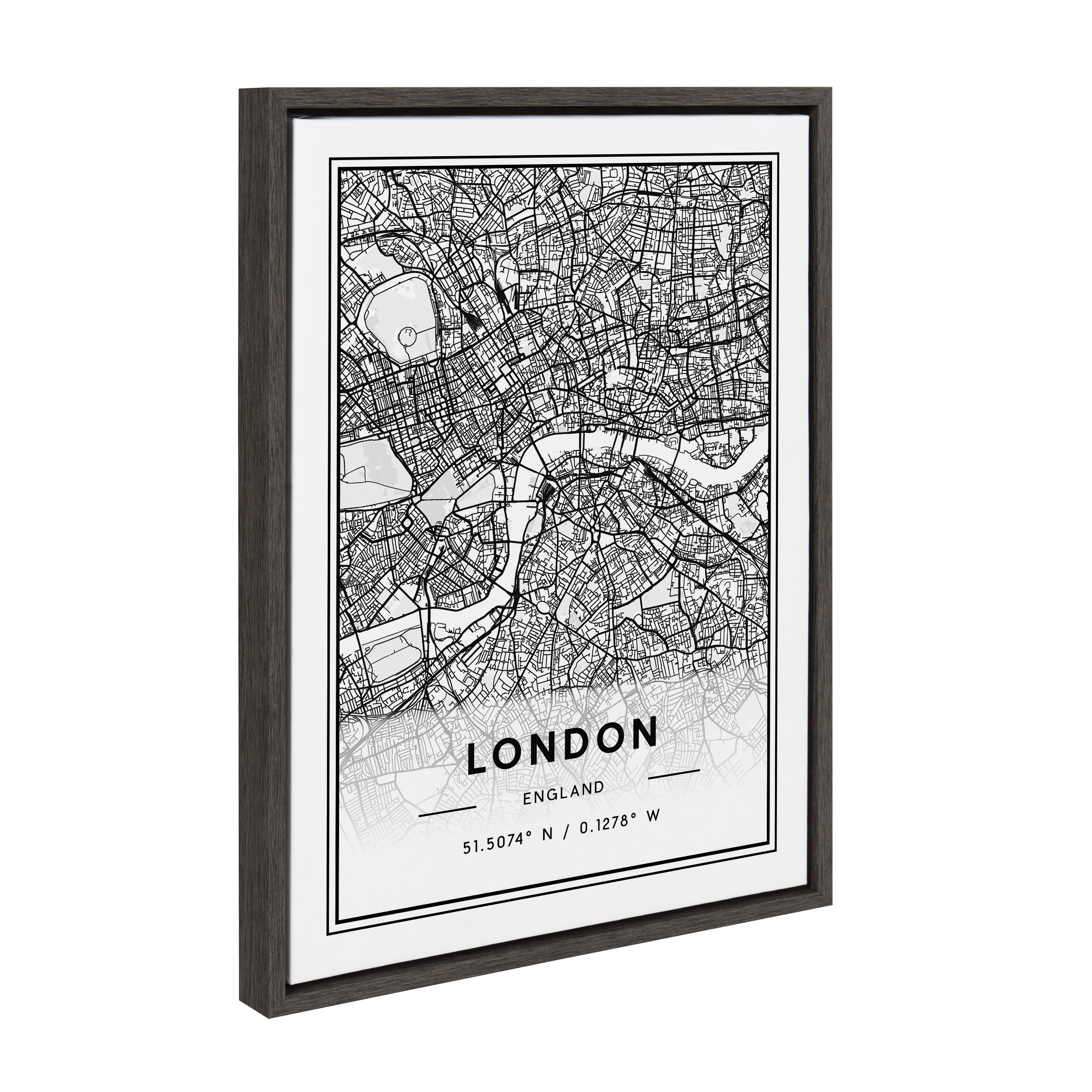 Kate and Laurel Sylvie London Modern Map Framed Canvas Wall Art by Jake  Goossen, 18x24 Gray, Decorative Map of London for Wall
