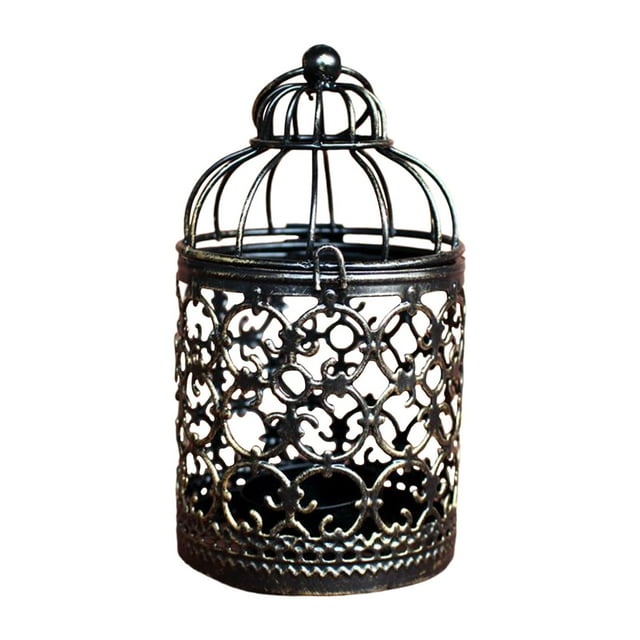Candelabro colgante con forma de jaula de pájaros, farol decorativo para velas, centro de mesa para fiestas Estilo A