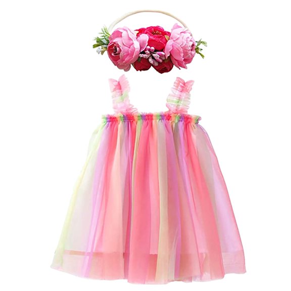 XXWXYD Layered Tulle Tu𝗍u Dress Toddler Girls Baby Girl Rainbow Tu𝗍u Princess Skirt Set Flower Headband Kids Par𝗍y Wear Ballet Costum𝖾
