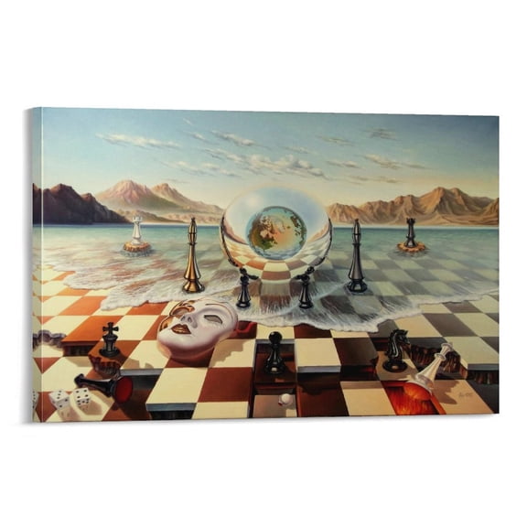 Salvador Dalí Wall Art Prints 《Chess Mask on Sea》 Poster Print Photo Art Painting Canvas Poster Home Decorative Bedroom Modern Decor Posters Gifts 08x12inch(20x30cm)