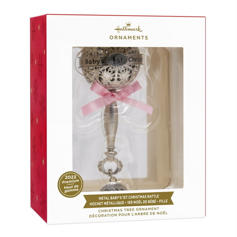Hallmark Baby s First Christmas Silver Rattle with Pink Ribbon