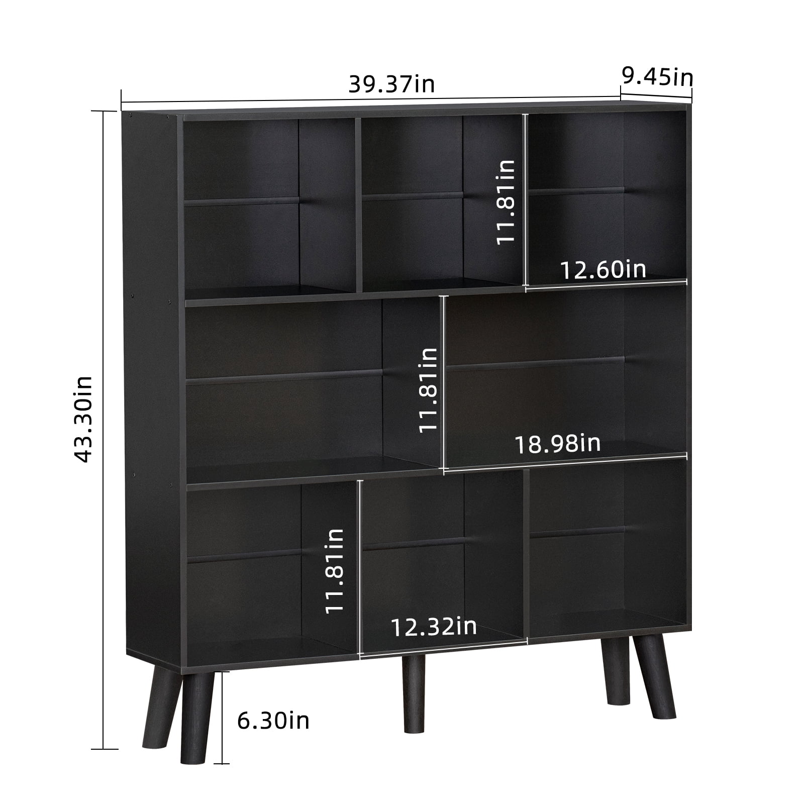 LEYAOYAO 3-Tier Bookcase with 8 Open Cubes, Modern Wooden Storage Rack, Multi-Use Shelf for Living Room, Office, Study, Black