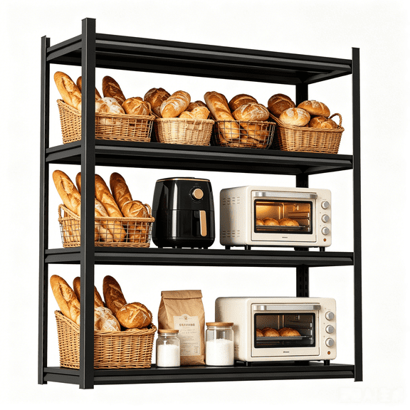 4-Tier Kitchen Storage Rack 1600LBS Microwave Stand Metal Shelf Storage Shelves Adjustable Garage Shelving unit for Warehouse, Basement, Living Room, Pantry, 35.4" W × 15.7" D× 54" H, Black