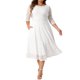 thumbnail image 1 of Vestido formal de mujer de talla grande Agnes Orinda con encaje floral, escote redondo, mangas 3/4 y bolsillo, vestido de cóctel para fiesta 1X blanco, 1 of 8