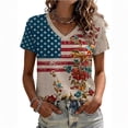 thumbnail image 2 of Iaqnaocc 4th Of July Womens Summer Tops Patriotic Short Sleeve V Neck 250th Anniversary Usa Shirt American Flag Stars Striped Floral Print T-Shirt Independence Day Festival Tee Tops Blue M, 2 of 8