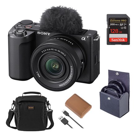 Sony Alpha ZV-E10 II Mirrorless Camera with E PZ 16-50mm f/3.5-5.6 OSS II Lens, Black, Bundle with 128GB Memory Card, Battery, 40.5mm Filter Kit and Shoulder Bag