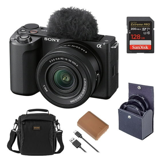 Sony Alpha ZV-E10 II Mirrorless Camera with E PZ 16-50mm f/3.5-5.6 OSS II Lens, Black, Bundle with 128GB Memory Card, Battery, 40.5mm Filter Kit and Shoulder Bag