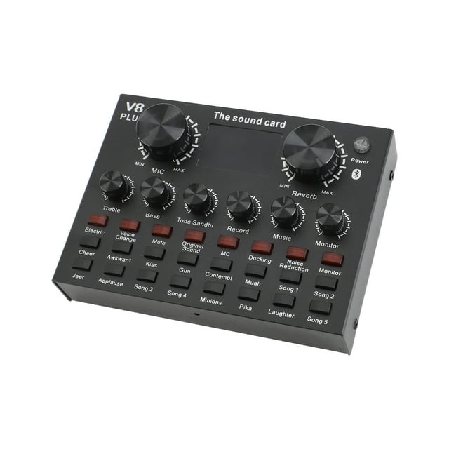 Sound Mixer Board Digital Display BT2.1 External Live Sound Card 2.1 Channel for Live Streaming Black 5V