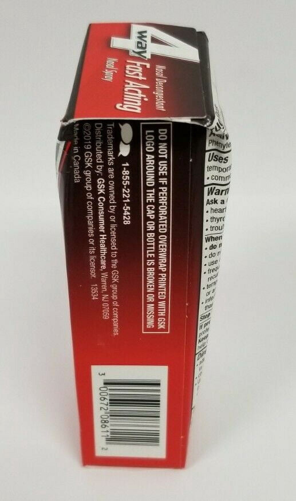 Lot of 2 - 4 Way Fast Acting Nasal Decongestant Spray 1 fl oz Bottles New 4/22