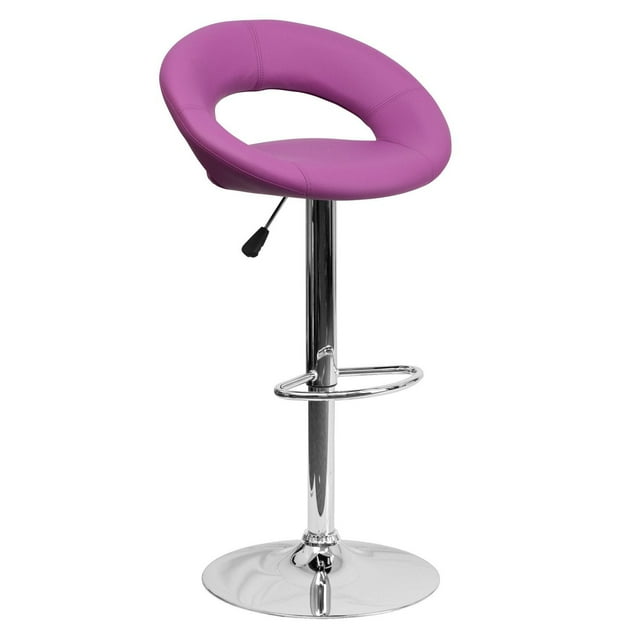 Contemporary Purple Vinyl Rounded Orbit-Style Back Adjustable Height Barstool with Chrome Base