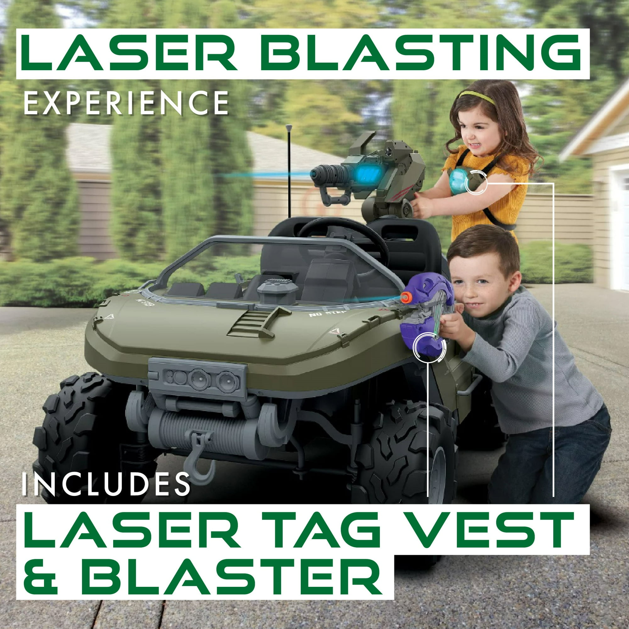 24 Volt Microsoft Halo Warthog Ride On with Laser Tag Blaster and Vest Included - For Boys & Girls Ages 3 and up