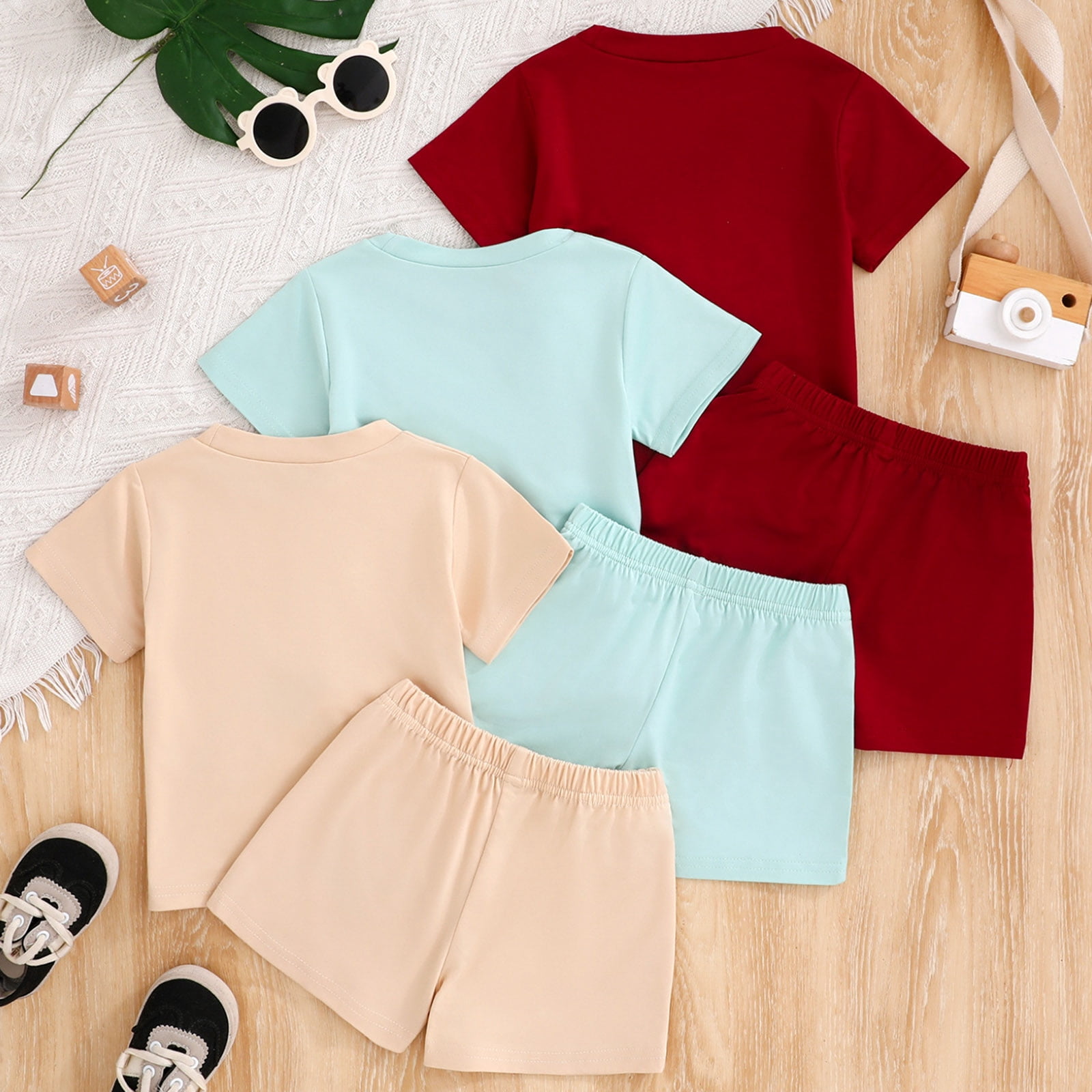 Kogui Boho Baby Girl Clothes Baby Toddler Girls Short Sleeve Tops T-Shirt Vest & Shorts Set Kids Clothes Summer Outfits 3 6 9 12 18 24 Months 2T 3T 4T (Beige,6-9 Months)