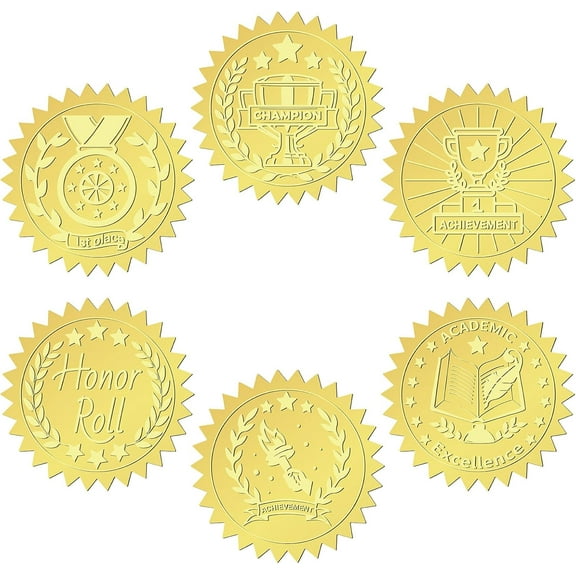 144Pcs Gold Foil Embossed Stickers 2 Inch Trophy Self Adhesive Certificate Sealing Stickers with Serrated Edge for Envelopes Diplomas Awards Certification Graduation Notary Corporate Seals