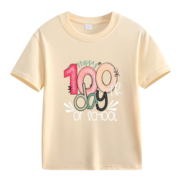 NOKIO Girls Printed Short Sleeve Fashion T-Shirt Kids' School Anniversary Graphic Top Spring And Autumn New Fashionable Cute Print Comfortable Girls Printed T Shirt