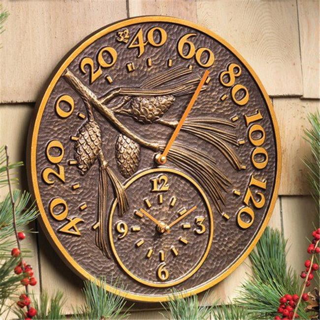 Whitehall Products 01789 Pinecone Outdoor Thermometer Clock Antique Copper