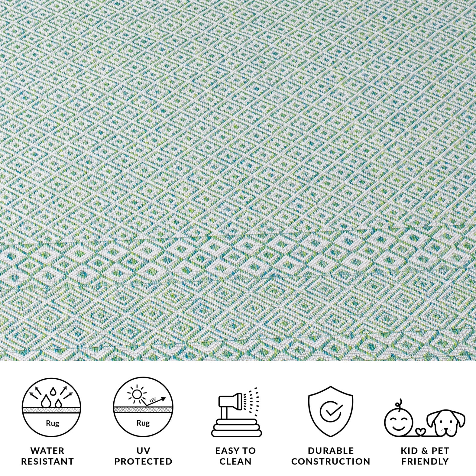 SAFAVIEH Courtyard Evander Geometric Indoor/Outdoor Area Rug, Ivory/Green, 5'3" x 5'3" Square