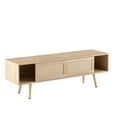 thumbnail image 5 of Jopath Oak Tv Stand With Rattan Design,55.12" Rattan Tv Cabinet, Double Sliding Doors For Storage Mid-Century Style, Adjustable Shelves, Ideal For Living Or Media Room natural, 5 of 10