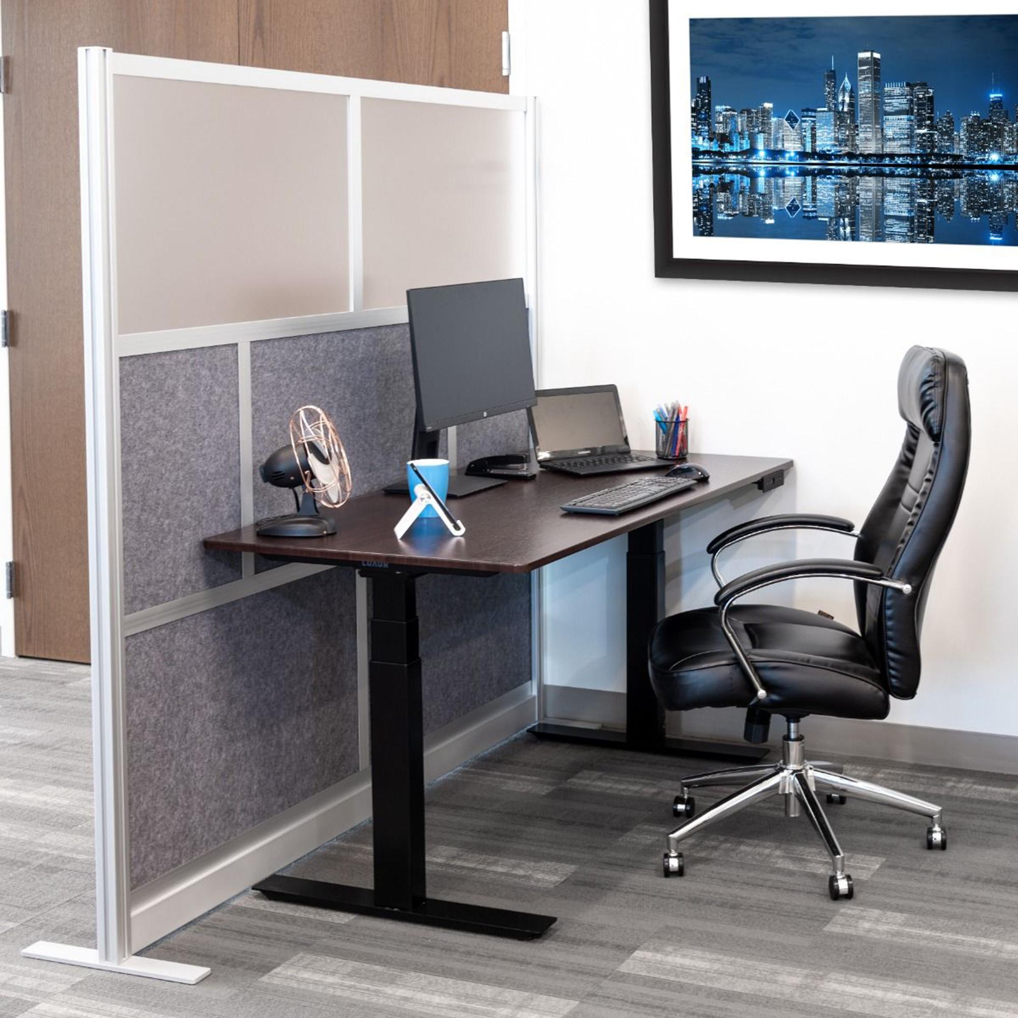 Luxor Freestanding Modular Room Divider Wall System with Built-in Cable Management Tray - 70" x 70" Starter Wall