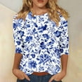 thumbnail image 2 of CYMMPU Tunic Tops 3/4 Sleeve Fall Fashion Shirts Spring Tops Loose Fit Blouses for Women Dressy Casual Flower Printed Round Neck Lightweight Basic T-Shirts Multicolor XXXXL, 2 of 5