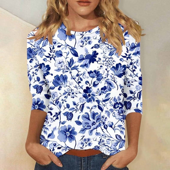 Sheghy Going Out Tops for Women Women's Casual 3/4 Sleeve T-Shirts Crew Neck Loose Basic Blouses Going Out Tunic Shirts Multicolor S