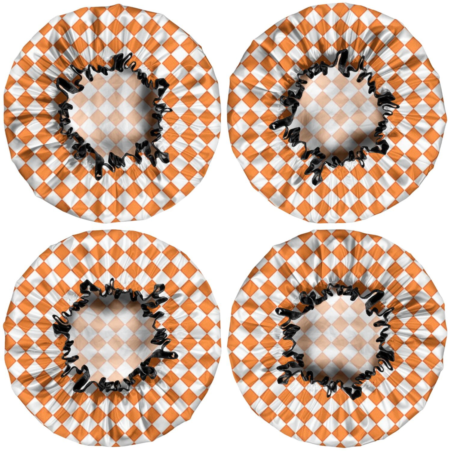 Shower Caps,Orange and White Diamond Pattern Waterproof Shower Cap for Women 4 Pieces,Double Reusable Hair Cover for Shower PEVA Elastic Stretch Hem