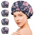 thumbnail image 7 of Shower Caps,Pioneer Flower Floral Print Pattern Waterproof Shower Cap for Women 4 Pieces,Double Reusable Hair Cover for Shower PEVA Elastic Stretch Hem, 7 of 7