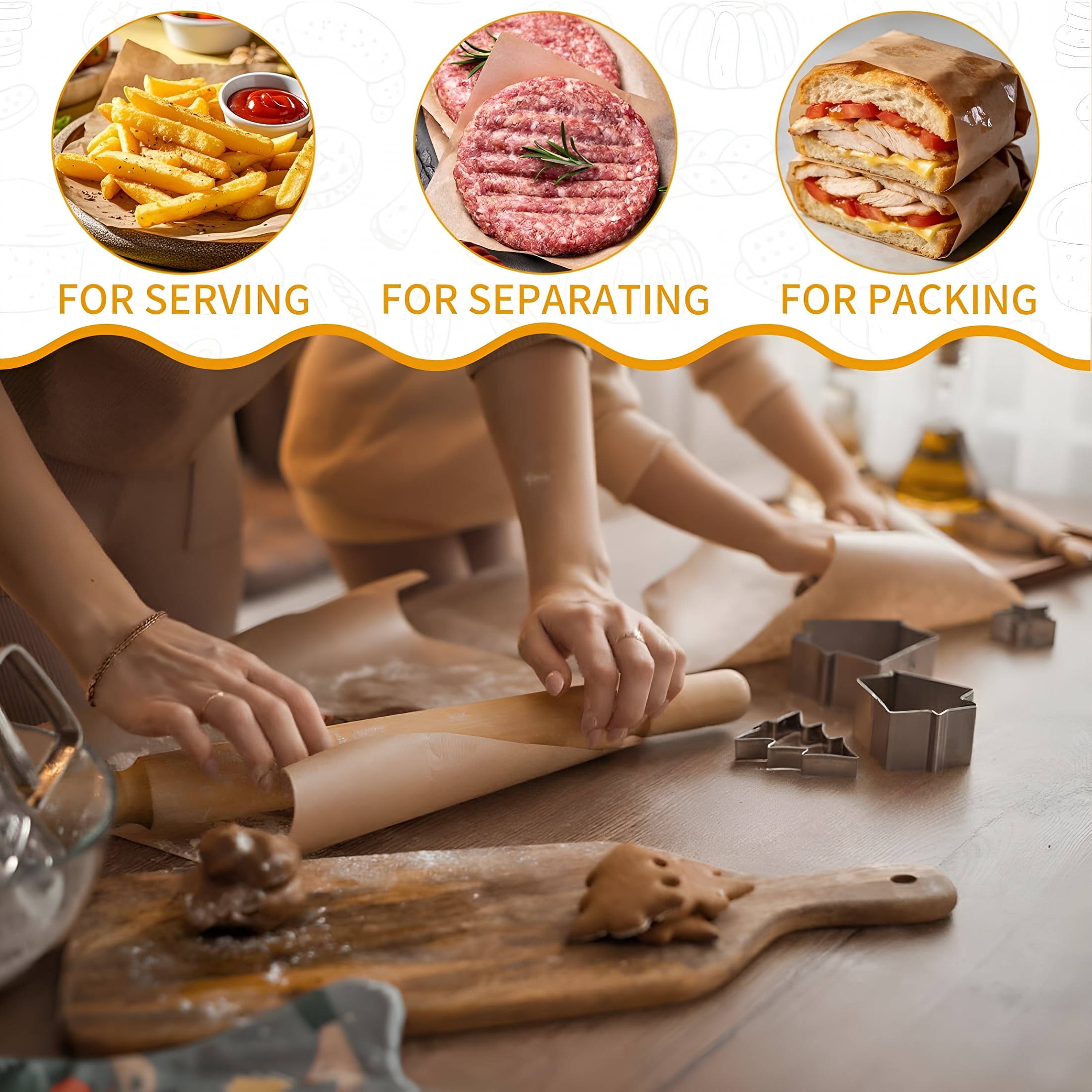 CCOCC Unbleached Parchment Paper Roll for Baking 12In X 98Ft,3 Pack of 12In X 32.8Ft,Parchment Paper Built in Metal Cutter,Non Stick for Baking,Grilling,Air Fryer,Meal Prep,Pans and Oven