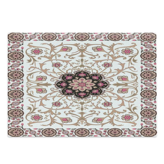Eastern Cutting Board, Classic Leaves and Flowers in Tender Colors Vintage Artsy, Decorative Tempered Glass Cutting and Serving Board, in 3 Sizes, by Ambesonne